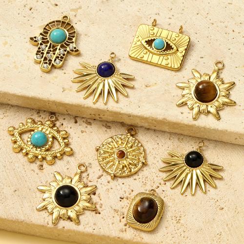 Titanium Steel Pendants, with Gemstone, gold color plated, DIY & micro pave cubic zirconia, golden 
