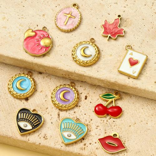 Titanium Steel Pendants, gold color plated, DIY & micro pave cubic zirconia & enamel 