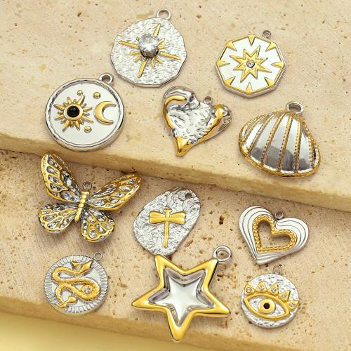 Titanium Steel Pendants, with Gemstone, plated, DIY & micro pave cubic zirconia 