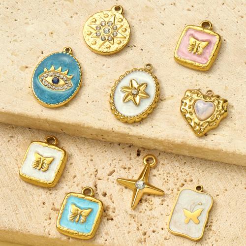 Titanium Steel Pendants, with Plastic Pearl, plated, DIY & micro pave cubic zirconia & enamel 