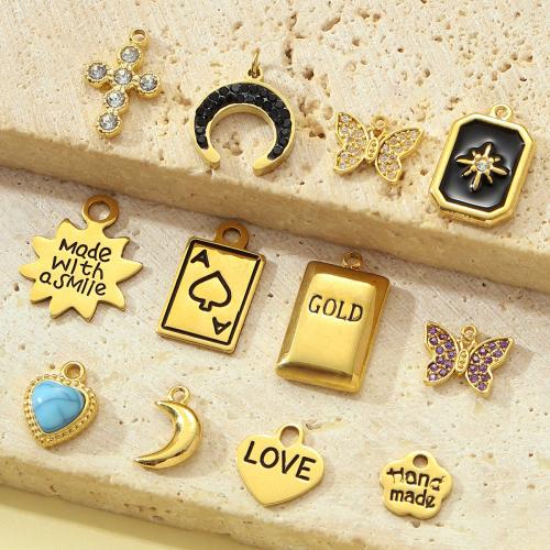 Pendentifs en titane, Acier titane, avec pierre gemme, Placage, DIY & styles différents pour le choix & pavé de micro zircon & émail, plus de couleurs à choisir Vendu par sac