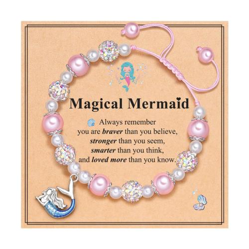 Plastic Pearl Bracelet, with Polyester Cord & Zinc Alloy, Mermaid, handmade, for woman & with rhinestone Approx 5.5-10 Inch 