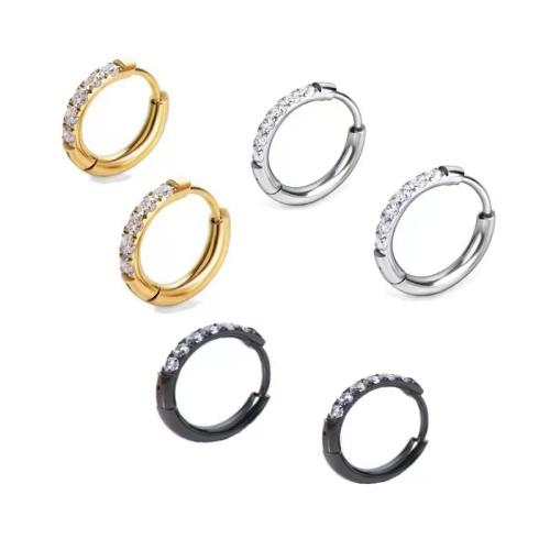304 Stainless Steel Huggie Hoop Earring, plated, for woman & with rhinestone 12mm 
