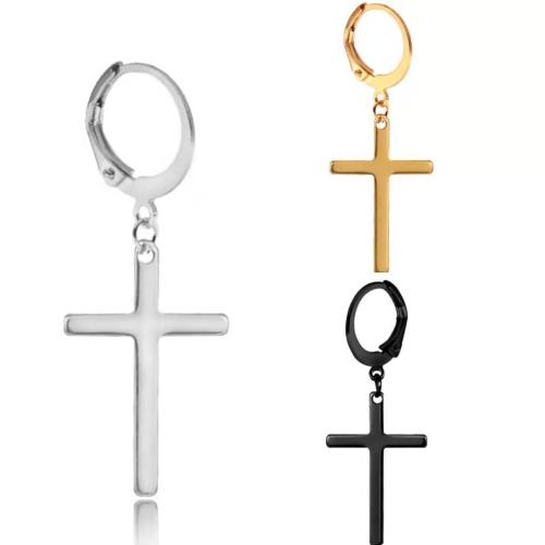 Acier inoxydable 304 Boucle d'oreille goutte, croix, Placage, bijoux de mode & unisexe, plus de couleurs à choisir Vendu par PC