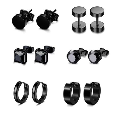 Нержавеющая сталь 304 Серьги набор, Другое покрытие, ювелирные изделия моды & Мужская & инкрустированное микро кубического циркония, черный, продается указан