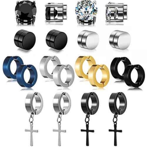 Acier inoxydable 304 Boucles d'oreilles, Placage, unisexe & normes différentes pour le choix & pavé de micro zircon, Vendu par fixé