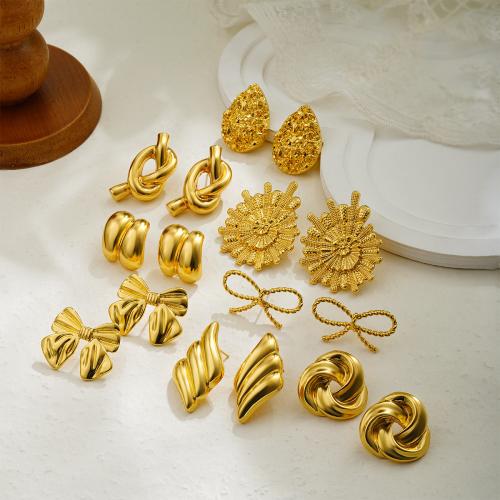 clou d'oreille en alliage zinc, alliage de zinc, Plaqué or 18K, bijoux de mode & styles différents pour le choix & pour femme, Vendu par paire