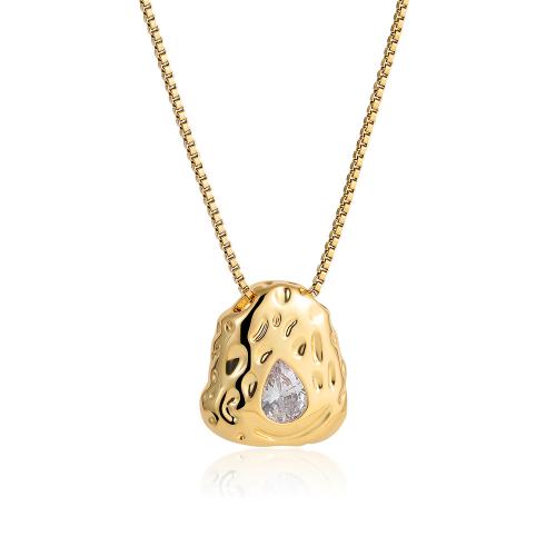 Collier en laiton cubique Zircon Micro Pave, avec zircon cubique, avec 1.96 Inch chaînes de rallonge, Plaqué or 18K, bijoux de mode & unisexe .7 pouce, Vendu par PC