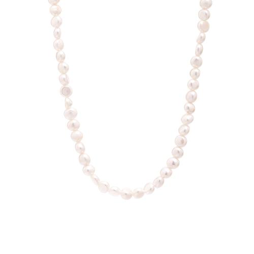 Природное пресноводное жемчужное ожерелье, Пресноводные жемчуги, с 2.75 Inch наполнитель цепи, Связанный вручную, ювелирные изделия моды & Женский, белый, длина:Приблизительно 13.77 дюймовый, продается PC[