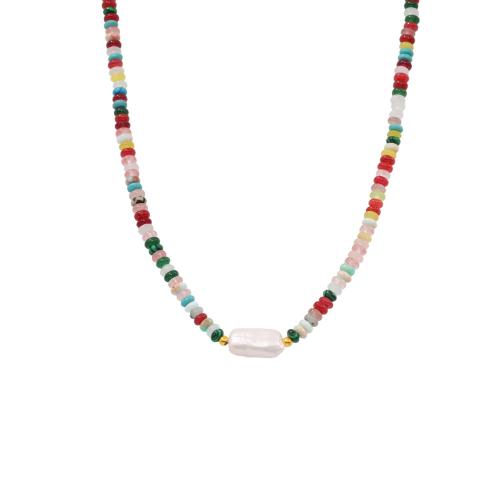 Collier de perles d'eau douce , Pierre naturelle, avec perle d'eau douce cultivée & Acier inoxydable 304, fait à la main, bijoux de mode & pour femme, multicolore, Vendu par PC