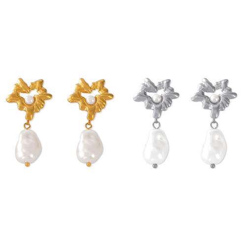 Boucles d'oreilles en acier titane, avec perle de plastique, Placage, bijoux de mode & pour femme & creux, plus de couleurs à choisir, Vendu par paire