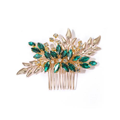 Decorative Hair Combs, Zinc Alloy, with brass wire & Crystal, handmade, fashion jewelry & for woman, golden 