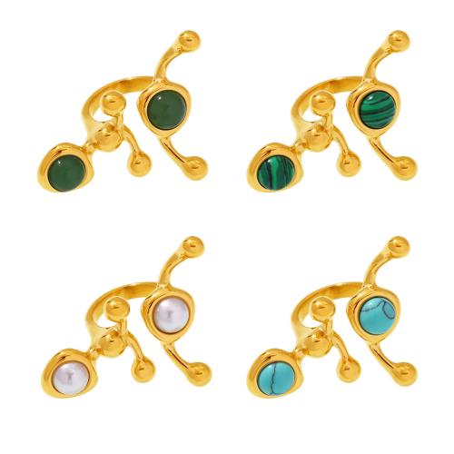 Pierre précieuse bague en acier inoxydable, Acier inoxydable 304, avec Pierre naturelle & Shell Pearl, Placage, bijoux de mode & différents matériaux pour le choix & pour femme, plus de couleurs à choisir, Vendu par PC