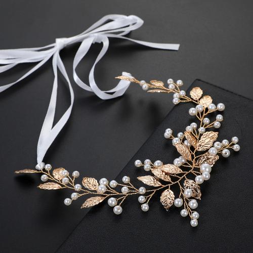 Headband, Zinc Alloy, with brass wire & Plastic Pearl, handmade, fashion jewelry & for woman, golden 