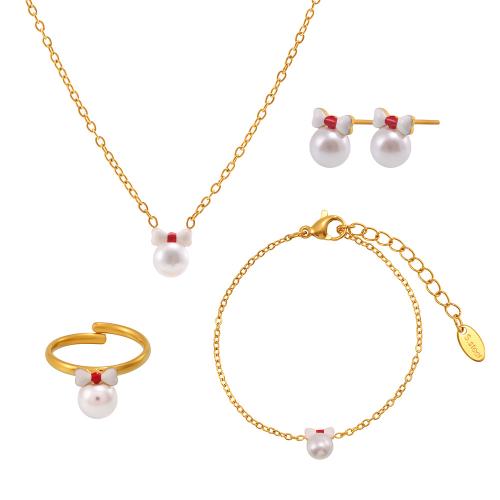Ensembles de bijoux en acier inoxydable émaillé, Acier inoxydable 304, avec Shell Pearl, Placage, styles différents pour le choix & pour femme, doré, Vendu par PC