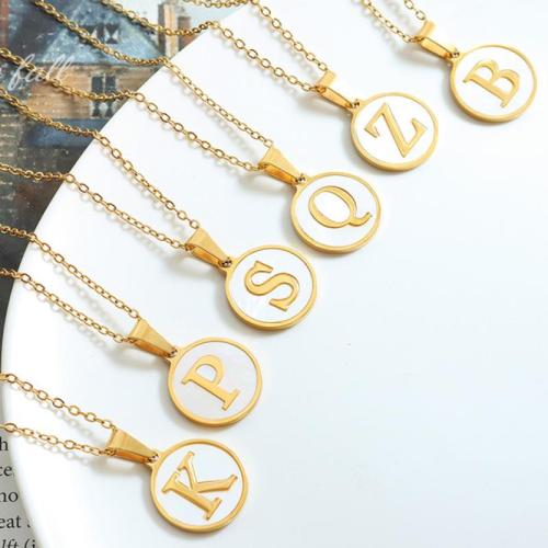 Collier de bijoux de titane, Acier titane, avec coquille blanche, avec 5cm chaînes de rallonge, bijoux de mode & modèles différents pour le choix & pour femme Environ 39 cm, Vendu par PC
