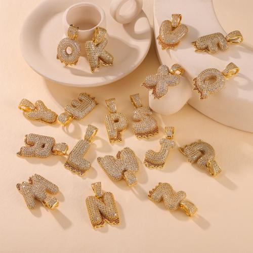 Cubic Zirconia Micro Pave Brass Pendant, Alphabet Letter, plated, DIY  & micro pave cubic zirconia 