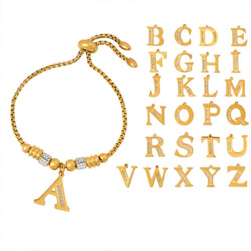 Titanium Steel Bracelet & Bangle, 18K gold plated & for woman & with rhinestone Approx 24 cm 