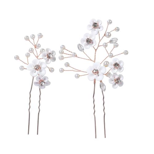 Zinc Alloy Hair Stick, with brass wire & Polymer Clay & Crystal & Plastic Pearl, handmade, 2 pieces & fashion jewelry & for woman 