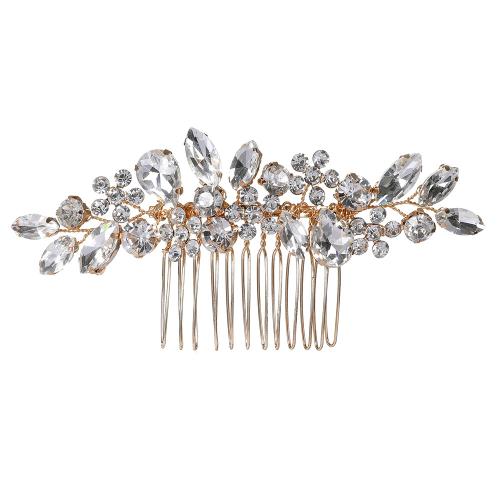 Decorative Hair Combs, Zinc Alloy, with brass wire & Crystal, handmade, fashion jewelry & for woman, golden 
