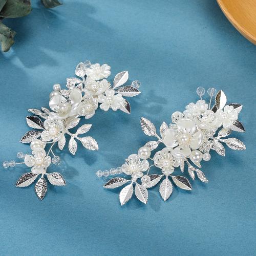 Alligator Hair Clip, Zinc Alloy, with brass wire & Polymer Clay & Crystal & Plastic Pearl, handmade, fashion jewelry & for woman, silver color 
