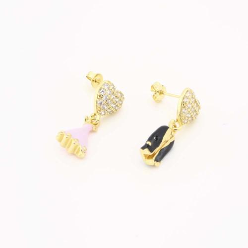 Boucle d'oreille en goutte de laiton, pavé de micro zircon & pour femme & émail, plus de couleurs à choisir, Vendu par paire