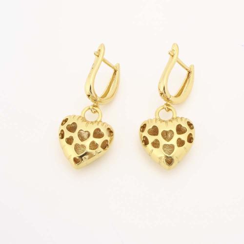 Boucle d'oreille en goutte de laiton, coeur, bijoux de mode & pour femme & creux, doré, Vendu par paire