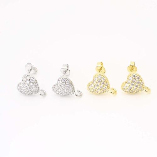Boucles d'oreilles en laiton zircon cubique pavent, coeur, bijoux de mode & pavé de micro zircon & pour femme, plus de couleurs à choisir, Vendu par paire