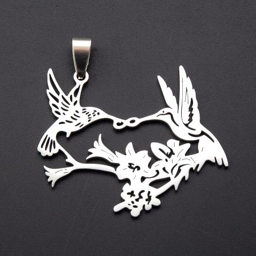 Pendentifs d'animaux en acier inoxydable , Acier inoxydable 304, oiseau, Placage de couleur argentée, DIY, argent Vendu par PC