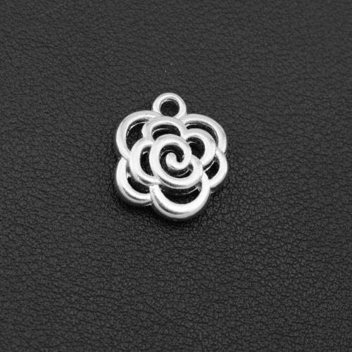 Colgantes de Aleación de Zinc en Forma Flor, chapado en color de plata, Bricolaje, plateado, 18.6x16x4mm, Vendido por UD