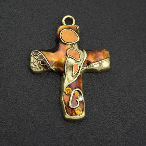 Colgantes de Aleación de Zinc en Forma Cruces, chapado, Bricolaje & con diamantes de imitación, color mixto, 70.9x53.5x8.9mm, Vendido por UD