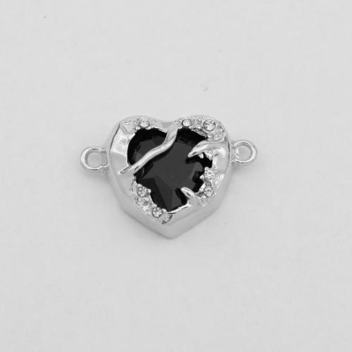 Zinc Alloy Charm Connector, Heart, silver color plated, DIY & with rhinestone, silver color, Large 25.2mm*17.1mm*7.5mm Small 16.3mm*16mm*5.3mm 
