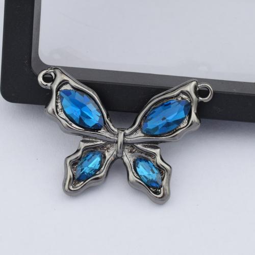 Animal Zinc Alloy Connector, with Resin Rhinestone, Butterfly, silver color plated, DIY, mixed colors 