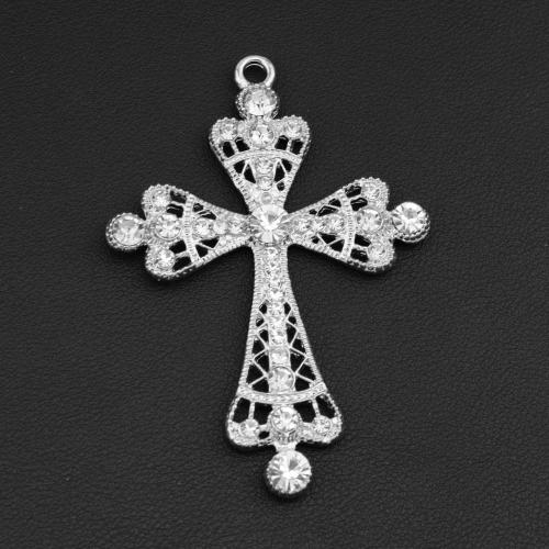 Colgantes de Aleación de Zinc en Forma Cruces, chapado en color de plata, Bricolaje & con diamantes de imitación, plateado, Vendido por UD