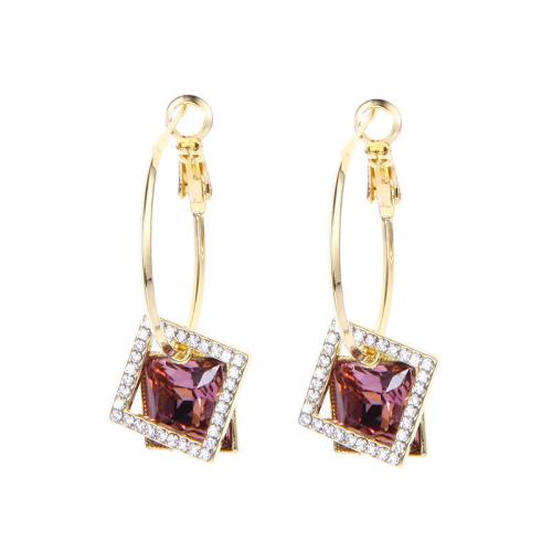 alliage de zinc Boucle d'oreille goutte, avec verre, Motif géométrique, Placage de couleur d'or, pour femme & avec strass, plus de couleurs à choisir Vendu par paire
