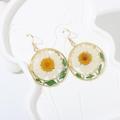 Resin Drop Earring, with Dried Flower & Zinc Alloy, epoxy gel, fashion jewelry & for woman, 30mm 