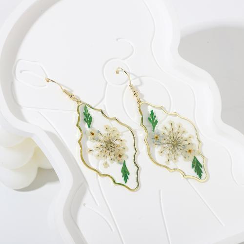 Resin Drop Earring, with Dried Flower & Zinc Alloy, Geometrical Pattern, epoxy gel, fashion jewelry & for woman, earring length 30-60mm 