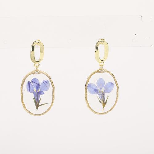 Resin Drop Earring, with Dried Flower & Zinc Alloy, epoxy gel, fashion jewelry & for woman 