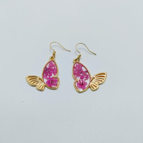 Resin Drop Earring, with Dried Flower & Zinc Alloy, Butterfly, epoxy gel, fashion jewelry & for woman 
