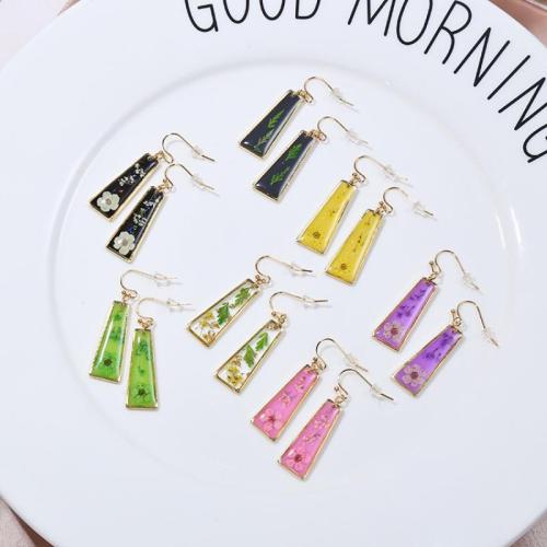 Resin Drop Earring, with Zinc Alloy, Trapezium, epoxy gel, fashion jewelry & for woman 