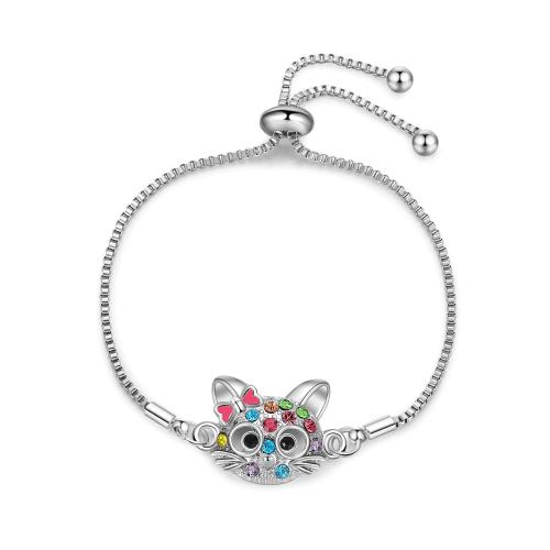 Zinklegierung Armband, Katze, plattiert, einstellbar & Kastenkette & für Frau & mit Strass, Länge:ca. 6-10 ZollInch, verkauft von PC