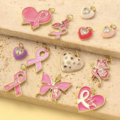 Enamel Brass Pendants, gold color plated, DIY & with rhinestone 