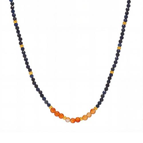 Natural Lapis Lazuli Necklace, 304 Stainless Steel, with Lapis Lazuli & Red Agate, with 2.8 Inch extender chain, plated, fashion jewelry & for woman, multi-colored Approx 15.7 Inch 