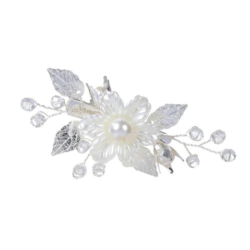 Alligator Hair Clip, Zinc Alloy, with brass wire & Polymer Clay & Crystal & Plastic Pearl, handmade, fashion jewelry & for woman, silver color 