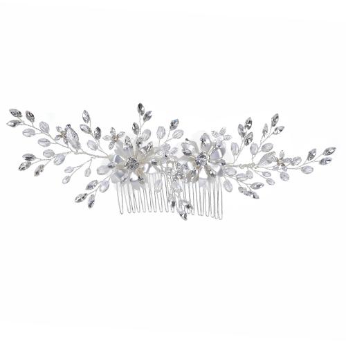 Bridal Decorative Hair Comb, Zinc Alloy, with Gauze & brass wire & Crystal, handmade, fashion jewelry & for woman, silver color 
