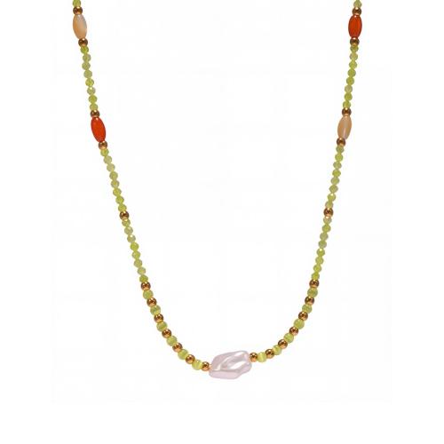 Gemstone Necklaces, 304 Stainless Steel, with Opal & Plastic Pearl, plated, fashion jewelry & for woman 