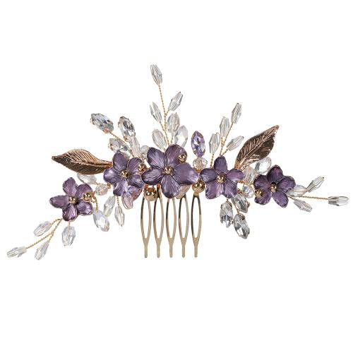 Bridal Decorative Hair Comb, Zinc Alloy, with brass wire & Crystal, handmade, fashion jewelry & for woman & enamel, golden 