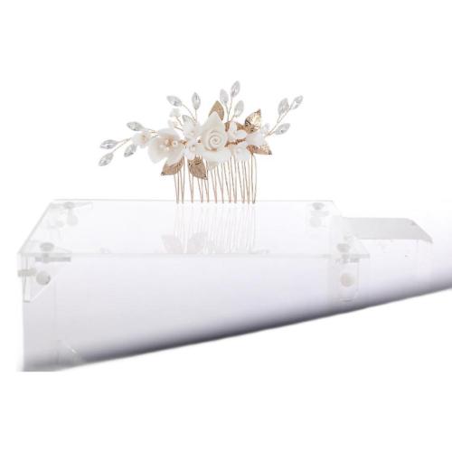 Bridal Decorative Hair Comb, Zinc Alloy, with brass wire & Polymer Clay & Crystal & Plastic Pearl, handmade, fashion jewelry & for woman, golden 