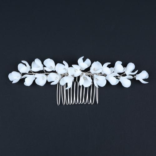 Bridal Decorative Hair Comb, Zinc Alloy, with brass wire & Polymer Clay & Crystal, handmade, fashion jewelry & for woman, silver color 