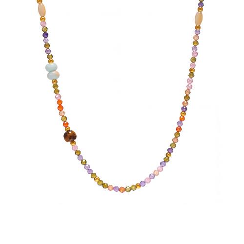Cubic Zirconia Stainless Steel Necklace, 304 Stainless Steel, with Cubic Zirconia, handmade, fashion jewelry & for woman, multi-colored 